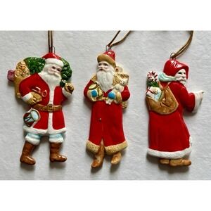 VINTAGE 1982 A COMPANY OF FRIENDS Ceramic Victorian Santa Ornaments Set of 3 NEW